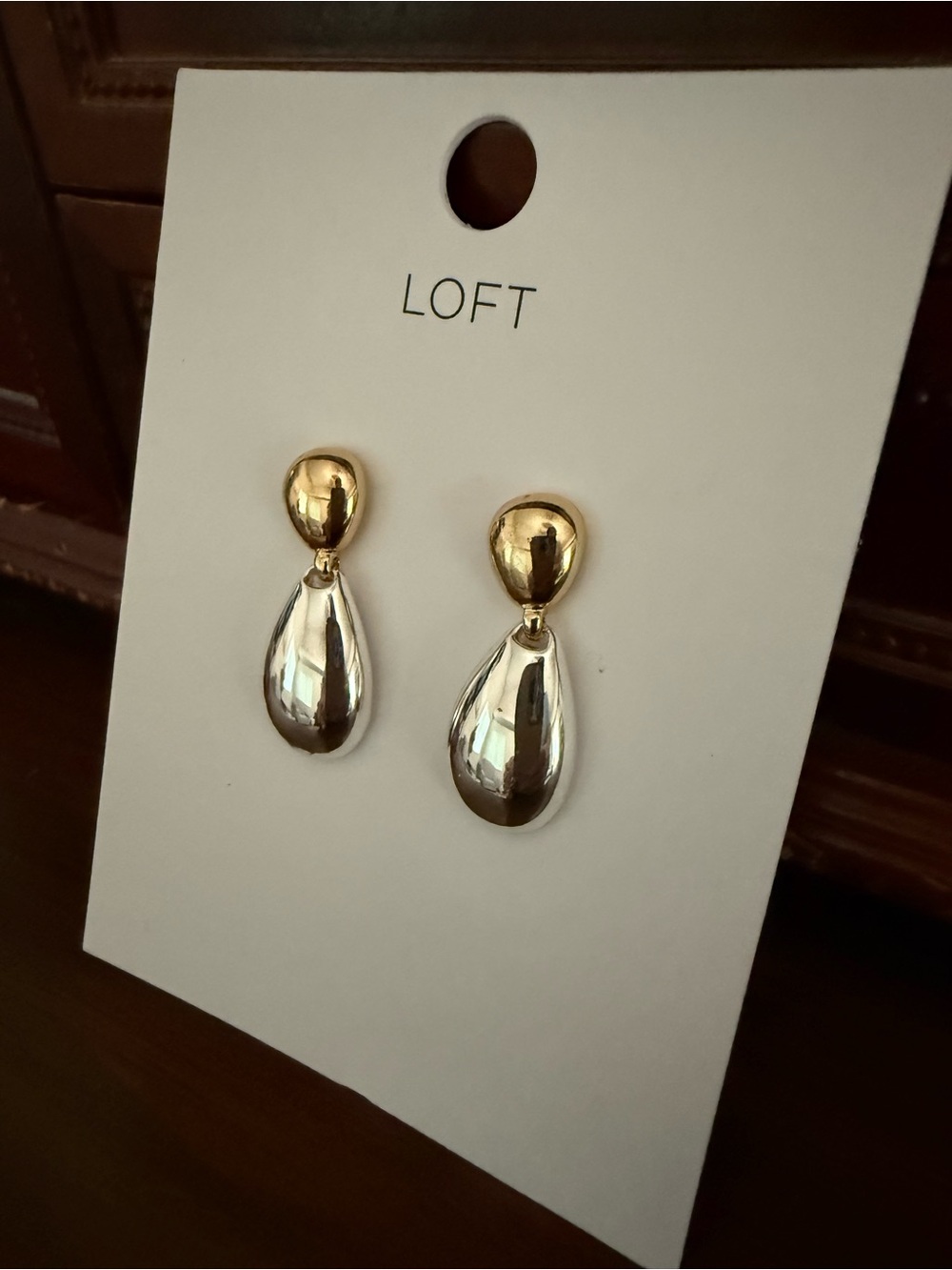 LOFT Gold and Silver Teardrop Dangle Stud Earrings